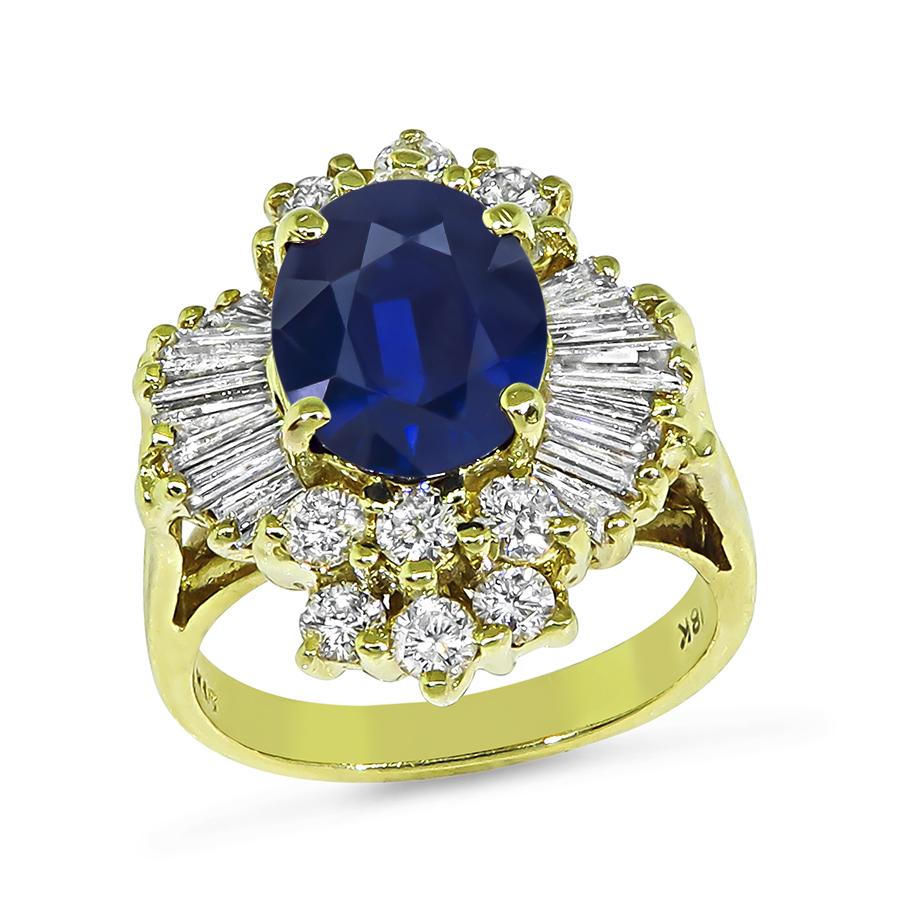 Estate 4.00ct Sapphire 1.50ct Diamond 18k Gold Ring