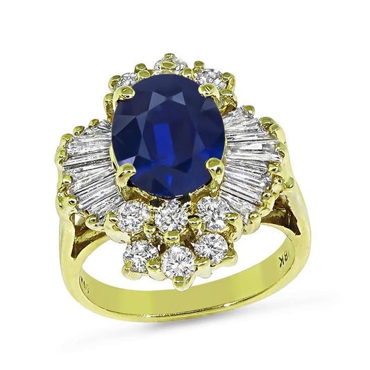 Estate 4.00ct Sapphire 1.50ct Diamond 18k Gold Ring