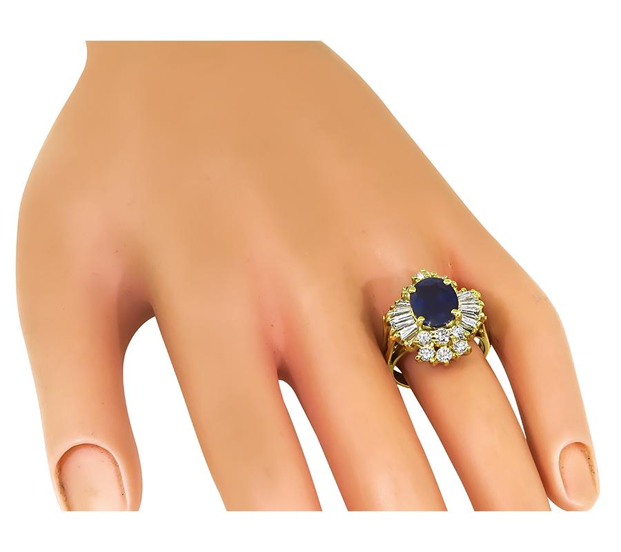 Estate 4.00ct Sapphire 1.50ct Diamond 18k Gold Ring