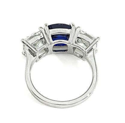 Estate 4.15ct Sapphire GIA Certified 2.02ct and 2.02ct Diamond Anniversary Ring