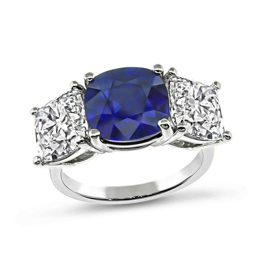 Estate 4.15ct Sapphire GIA Certified 2.02ct and 2.02ct Diamond Anniversary Ring