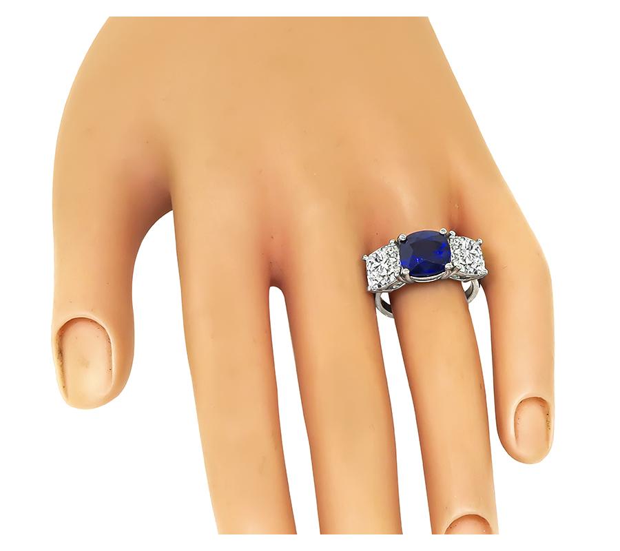 Estate 4.15ct Sapphire GIA Certified 2.02ct and 2.02ct Diamond Anniversary Ring