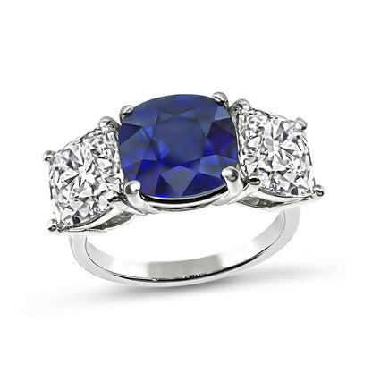 Estate 4.15ct Sapphire GIA Certified 2.02ct and 2.02ct Diamond Anniversary Ring