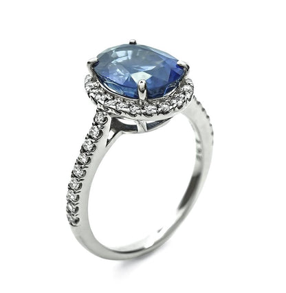 Estate 4.02ct Sapphire 0.40ct Diamond Platinum Halo Engagement Ring
