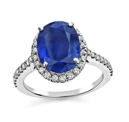Estate 4.02ct Sapphire 0.40ct Diamond Platinum Halo Engagement Ring