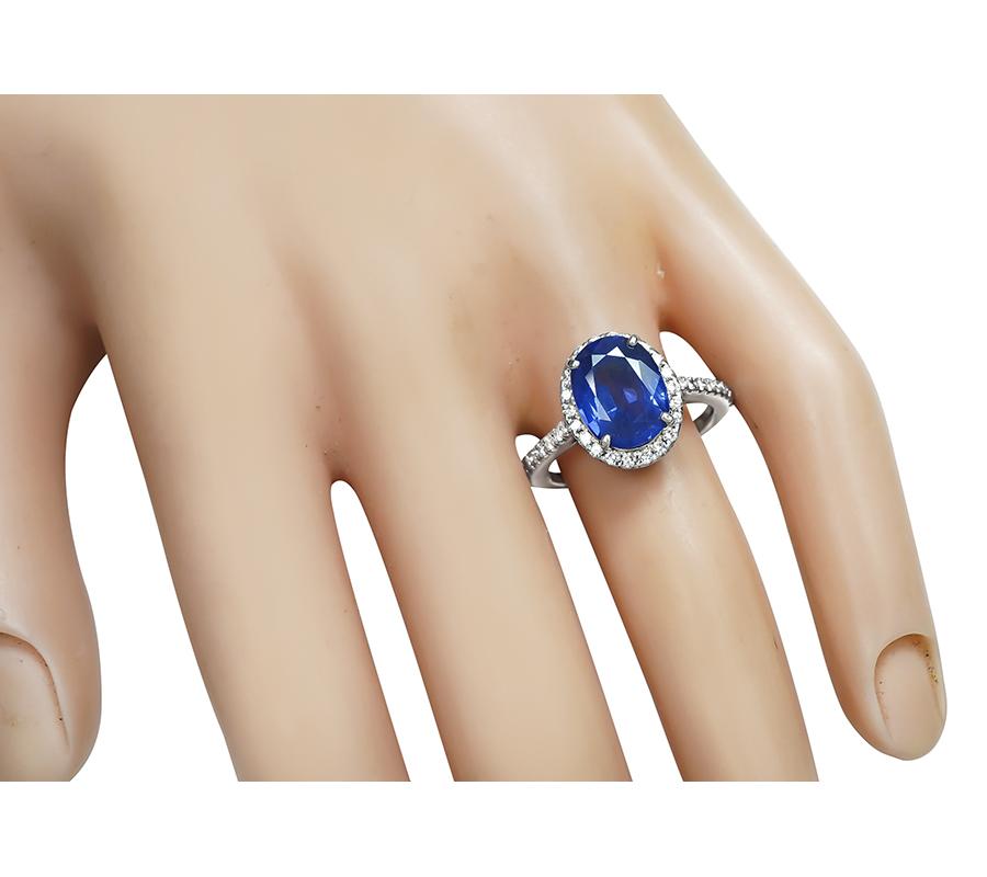 Estate 4.02ct Sapphire 0.40ct Diamond Platinum Halo Engagement Ring