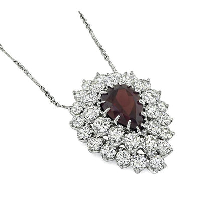 Estate 9.00ct Diamond 4.00t Garnet 14k White Gold Pendant Necklace