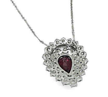 Estate 9.00ct Diamond 4.00t Garnet 14k White Gold Pendant Necklace