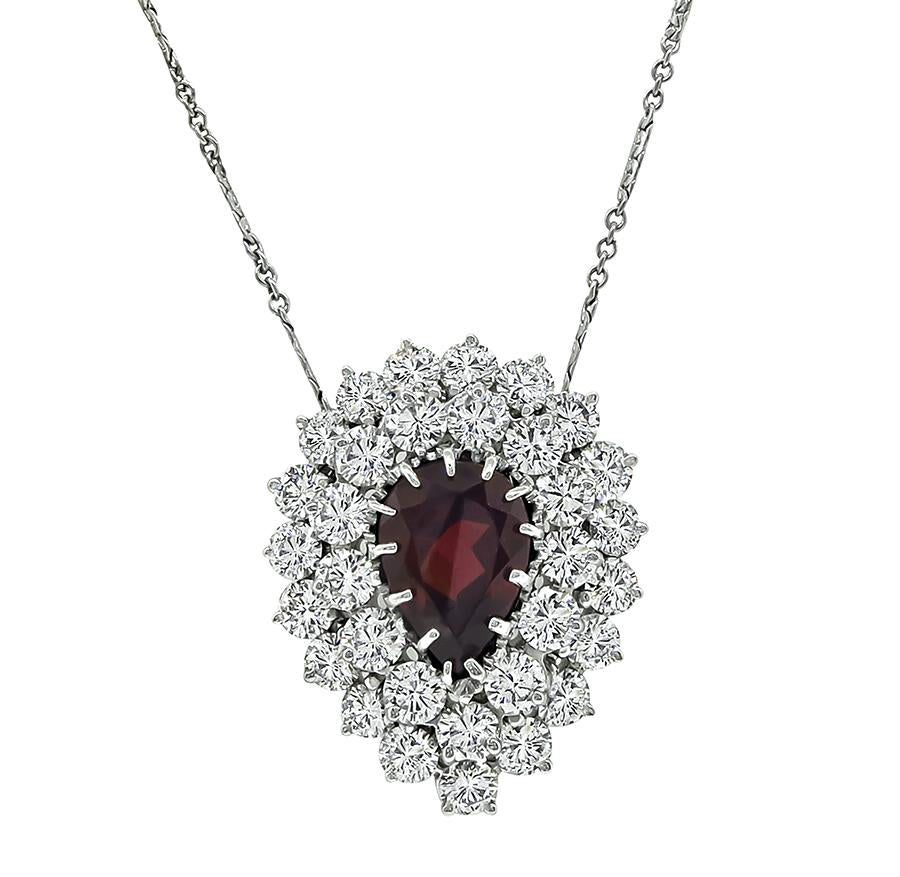 Estate 9.00ct Diamond 4.00t Garnet 14k White Gold Pendant Necklace