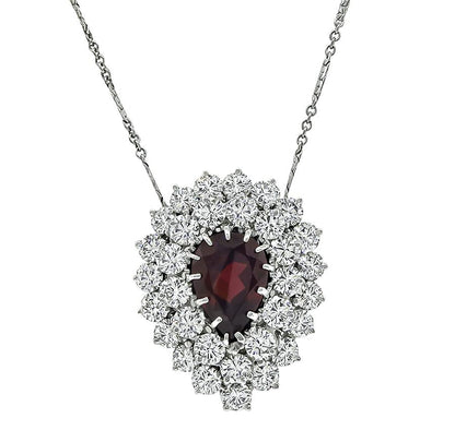 Estate 9.00ct Diamond 4.00t Garnet 14k White Gold Pendant Necklace