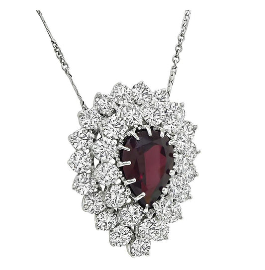 Estate 9.00ct Diamond 4.00t Garnet 14k White Gold Pendant Necklace