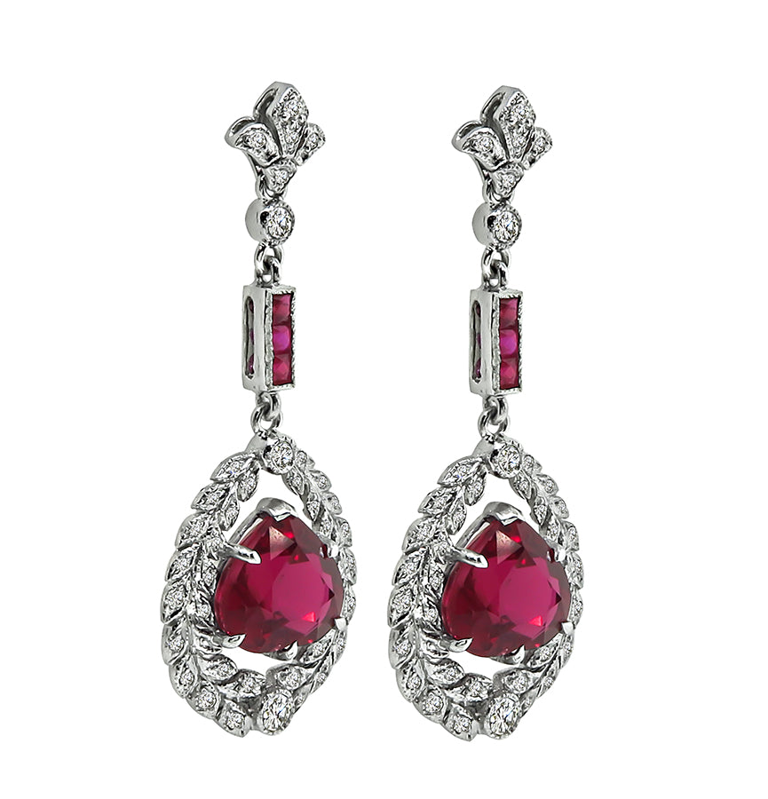 Estate 5.91ct Rubellite 0.51ct Diamond Earrings