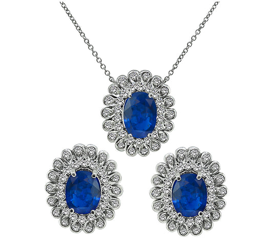 Estate 5.96ct Sapphire 2.00ct Diamond Earrings and Pendant Necklace Set