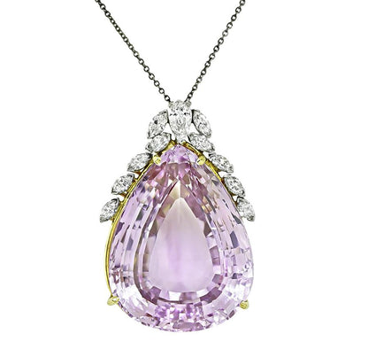 50.00ct Kunzite 1.25ct Diamond Pendant