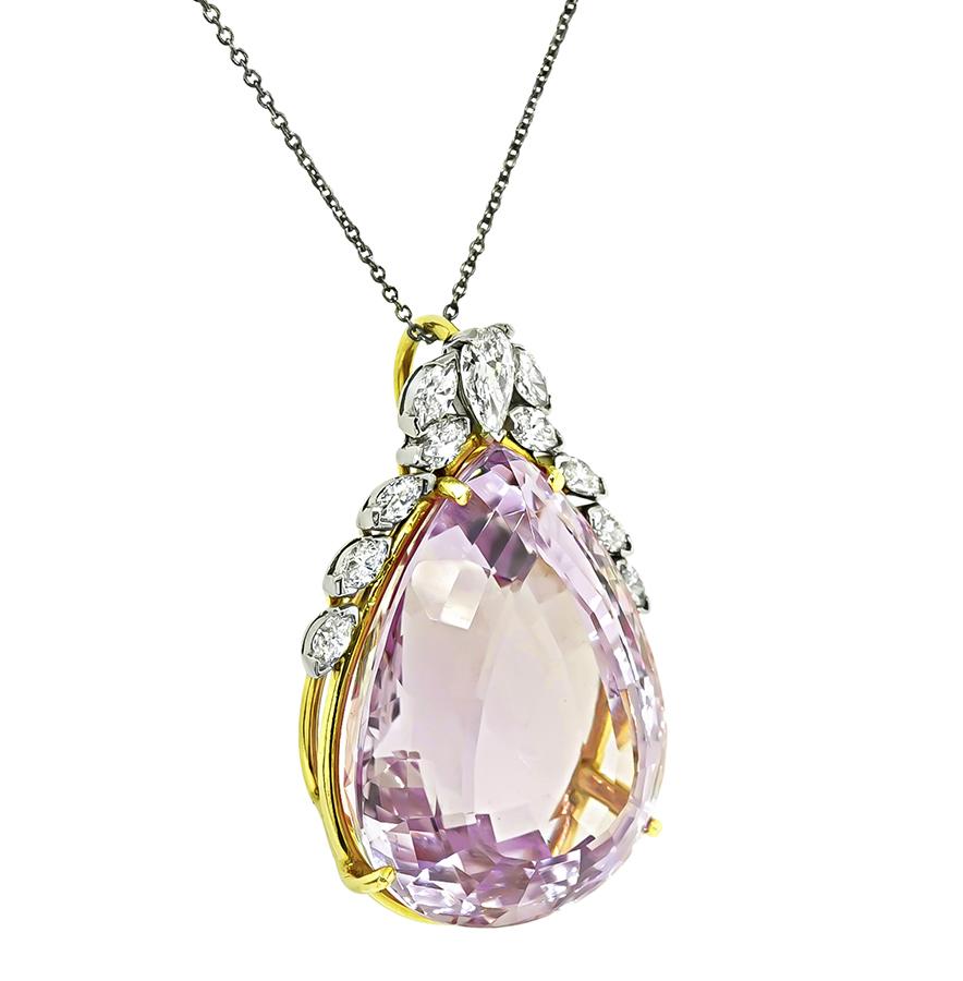 50.00ct Kunzite 1.25ct Diamond Pendant