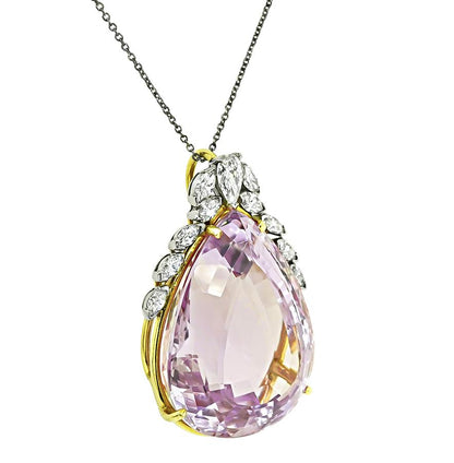 50.00ct Kunzite 1.25ct Diamond Pendant
