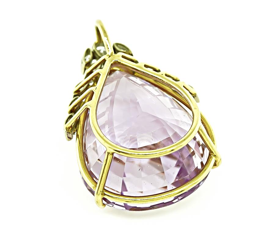 50.00ct Kunzite 1.25ct Diamond Pendant