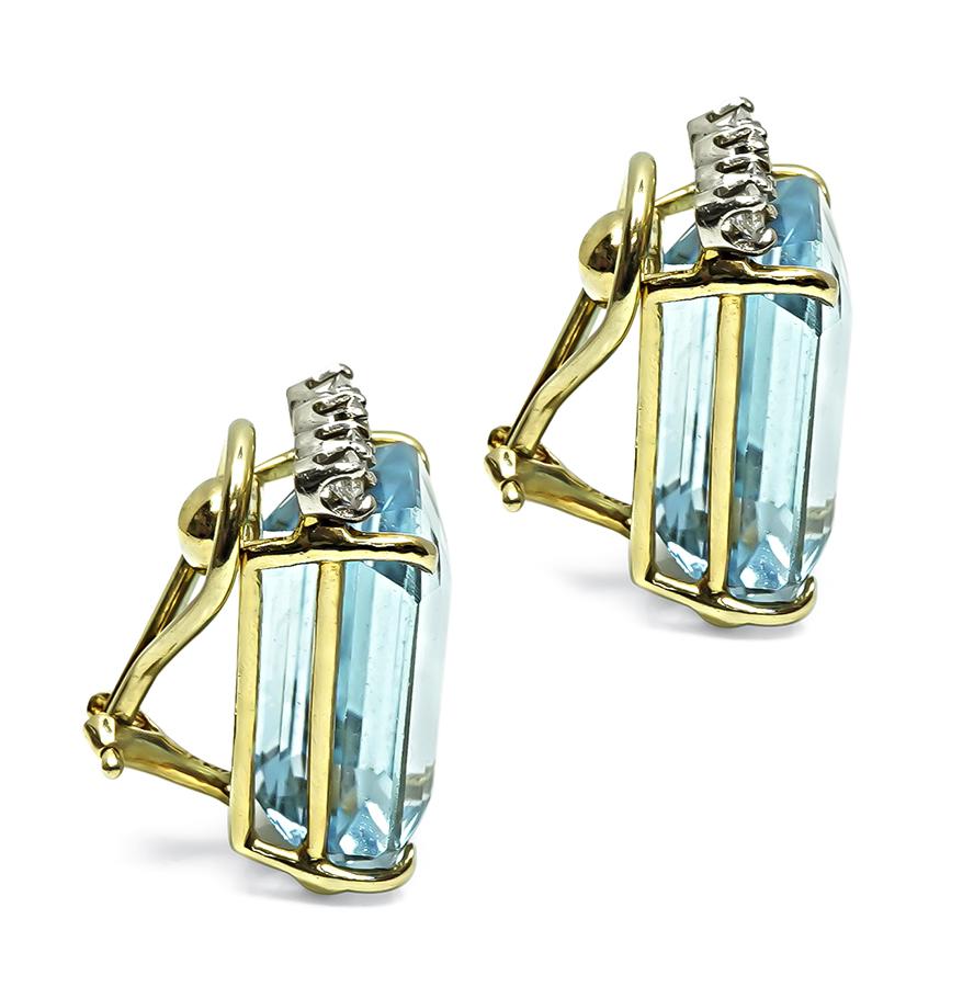 Estate 50.00ct Aquamarine 0.50ct Diamond Gold Earrings