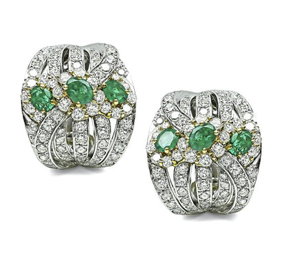 Estate 5.73ct Diamond 2.34ct Emerald Earrings