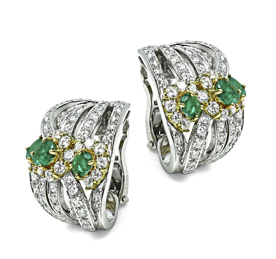 Estate 5.73ct Diamond 2.34ct Emerald Earrings