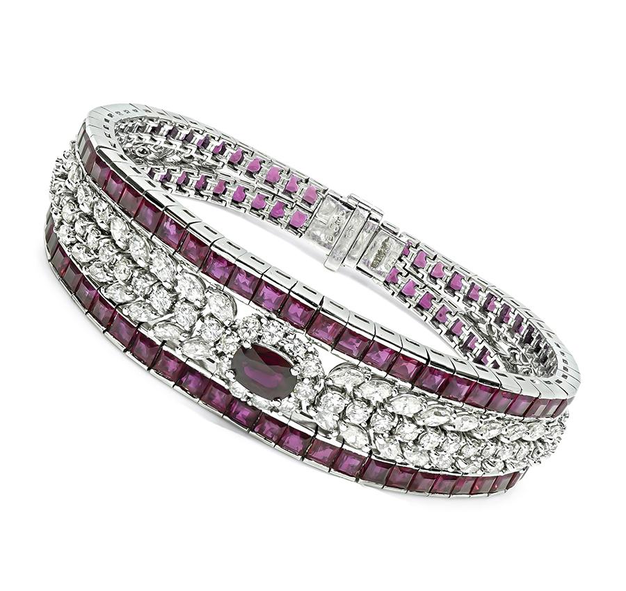 Estate 20.00ct Ruby 5.43ct Diamond Gold Bracelet