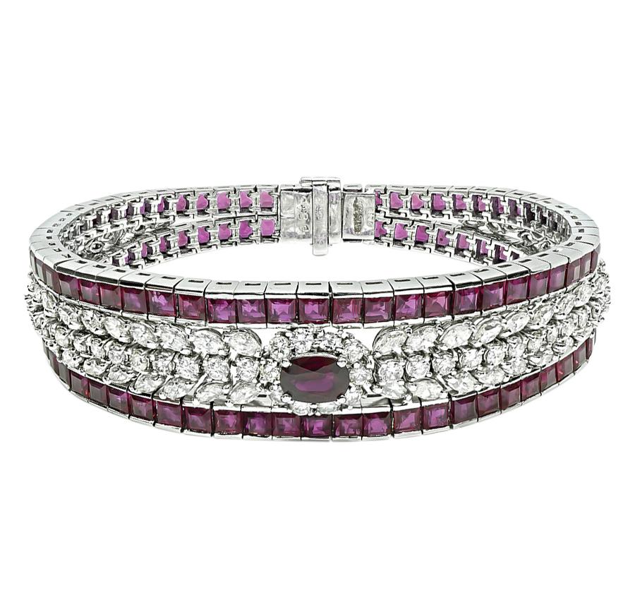 Estate 20.00ct Ruby 5.43ct Diamond Gold Bracelet