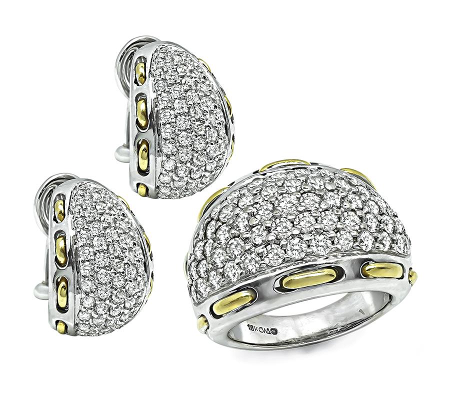 Estate 5.00ct Diamond Two Tone Gold Ring and Earrings Set