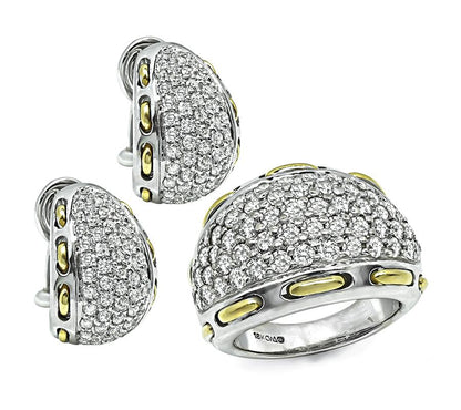 Estate 5.00ct Diamond Two Tone Gold Ring and Earrings Set