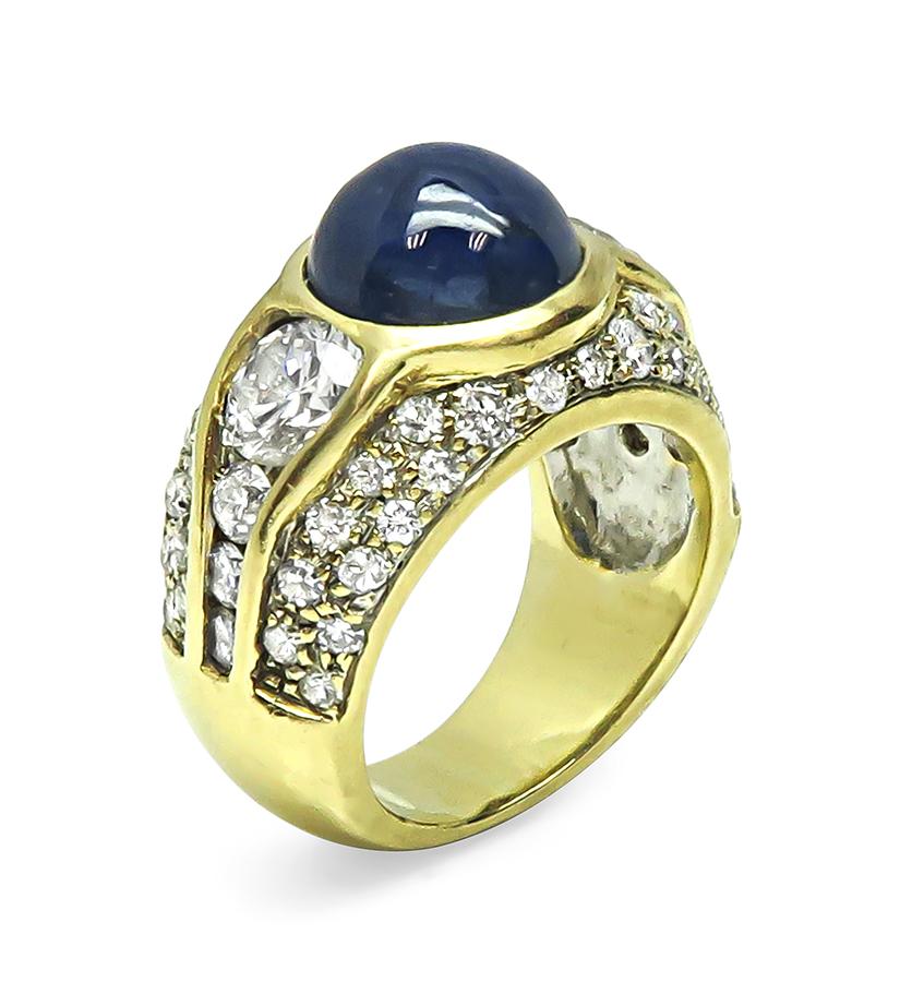 Estate 5.00ct Sapphire 2.50ct Diamond 18k Yellow Gold Ring