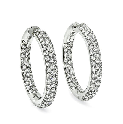 Estate Garavelli 5.00ct Diamond 18k White Gold Hoop Earrings