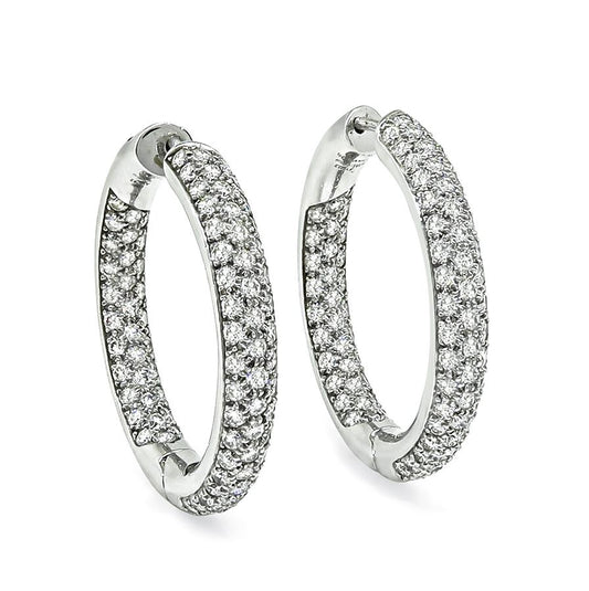 Estate Garavelli 5.00ct Diamond 18k White Gold Hoop Earrings