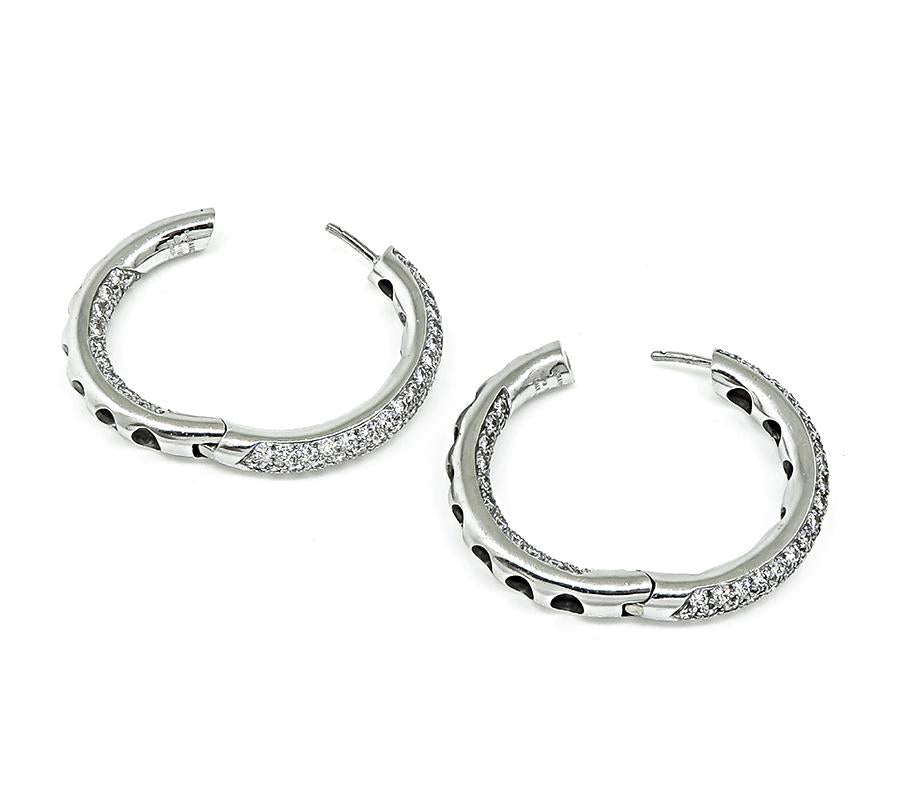 Estate Garavelli 5.00ct Diamond 18k White Gold Hoop Earrings