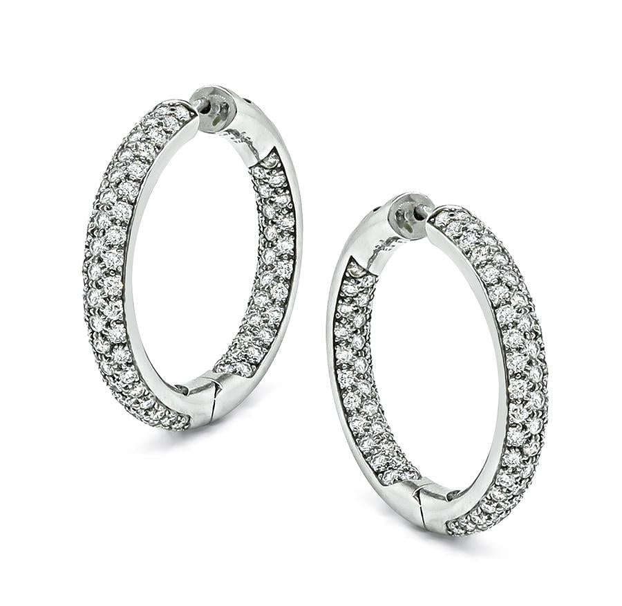 Estate Garavelli 5.00ct Diamond 18k White Gold Hoop Earrings