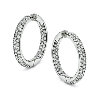 Estate Garavelli 5.00ct Diamond 18k White Gold Hoop Earrings