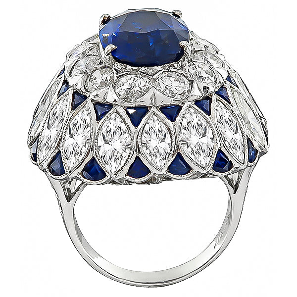 Estate 6.14ct Sapphire 9.06ct Diamond Cocktail Ring
