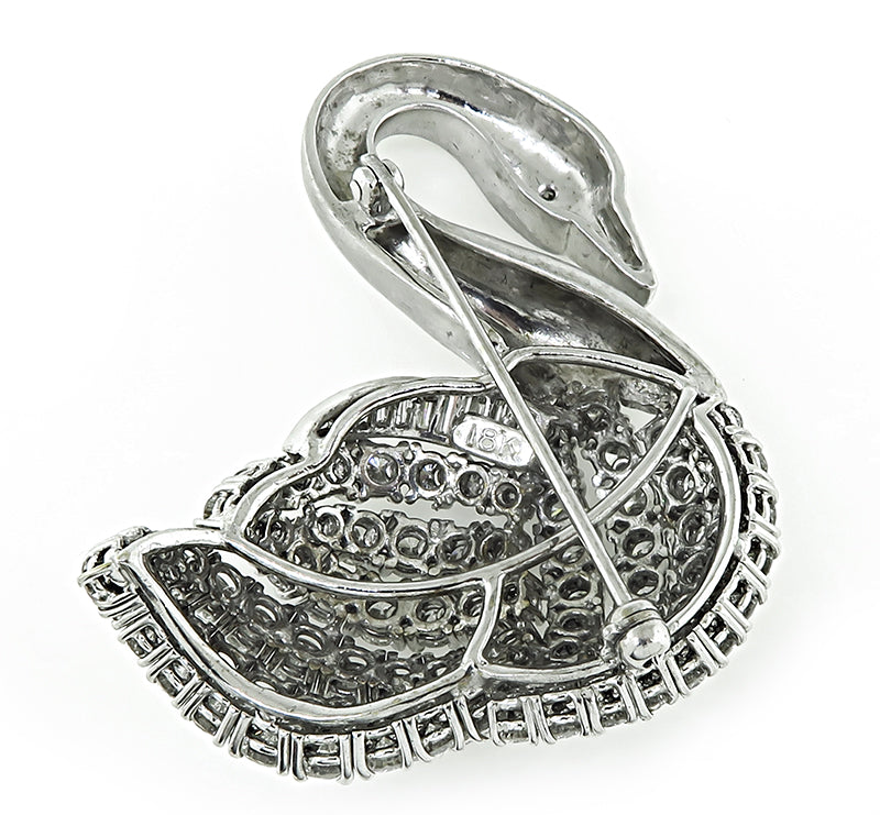 Estate 6.30ct Diamond White Gold Swan Pin