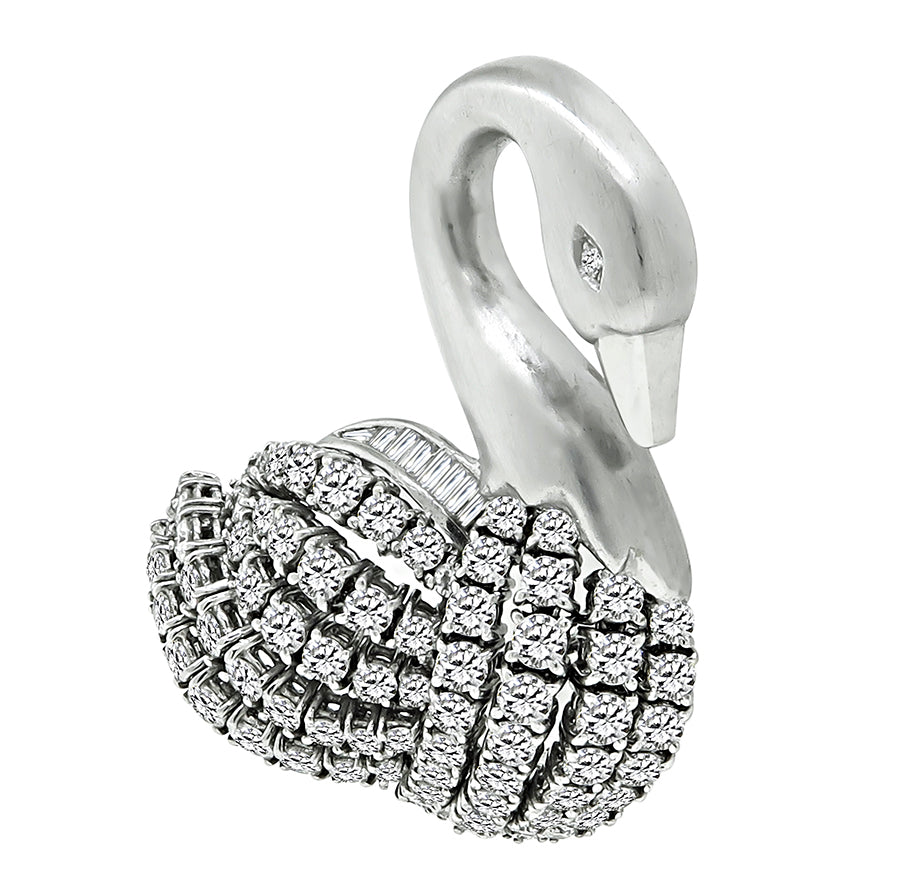 Estate 6.30ct Diamond White Gold Swan Pin