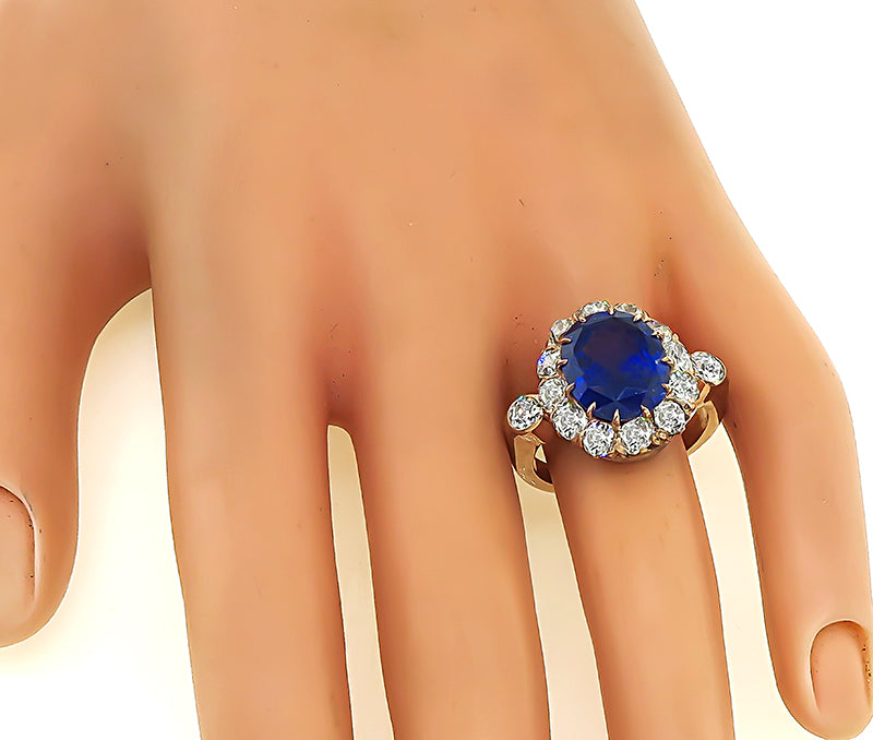 Victorian 6.45ct Sapphire 1.80ct Diamond Engagement Ring