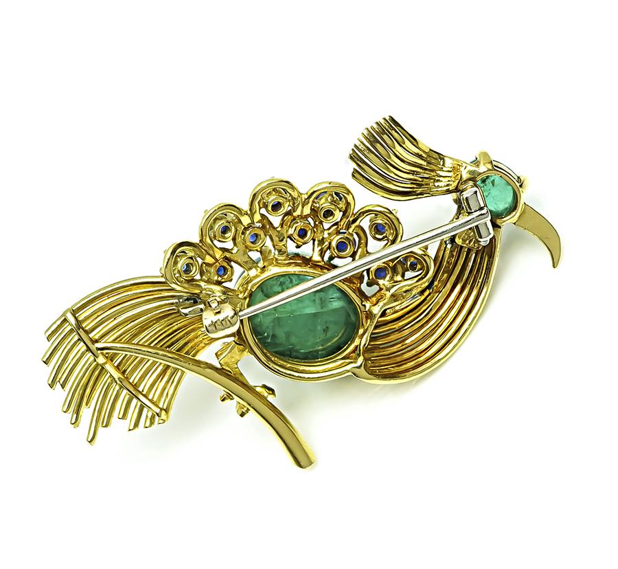 Estate Spritzer & Fuhrmann 6.00ct Emerald Sapphire Gold Bird Pin