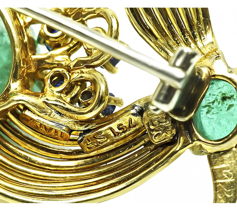 Estate Spritzer & Fuhrmann 6.00ct Emerald Sapphire Gold Bird Pin