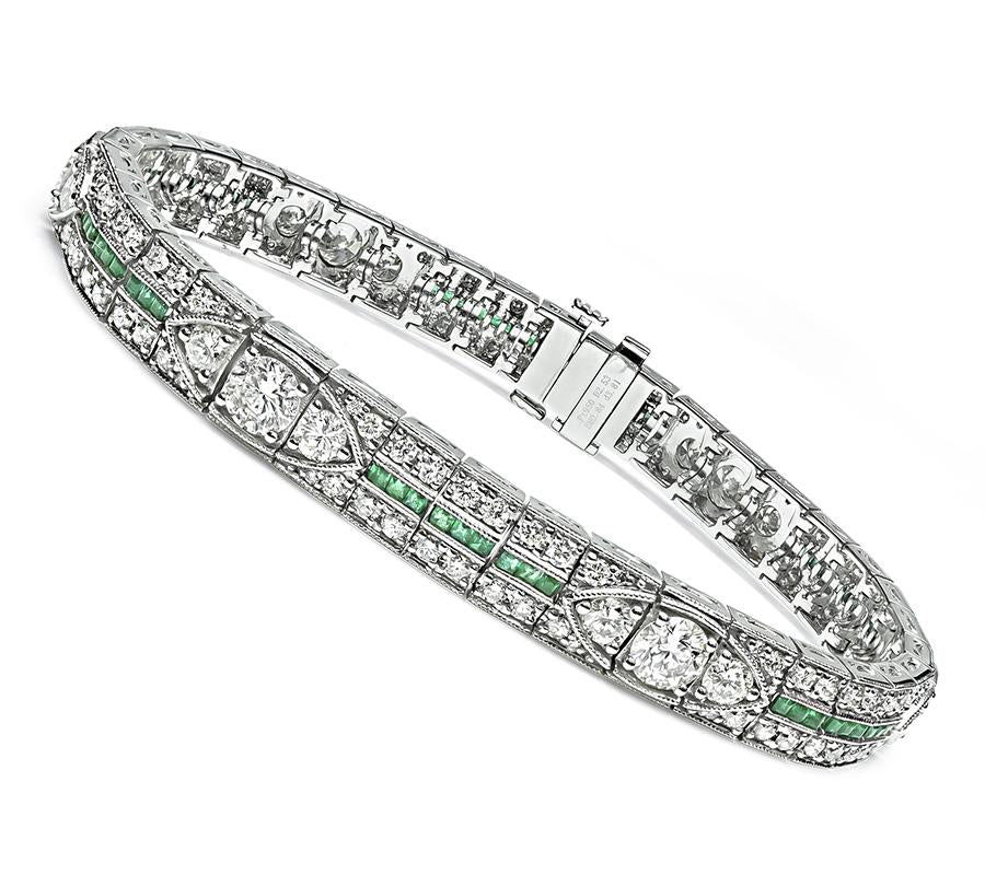 Estate 6.34ct Diamond 0.84ct Emerald Bracelet