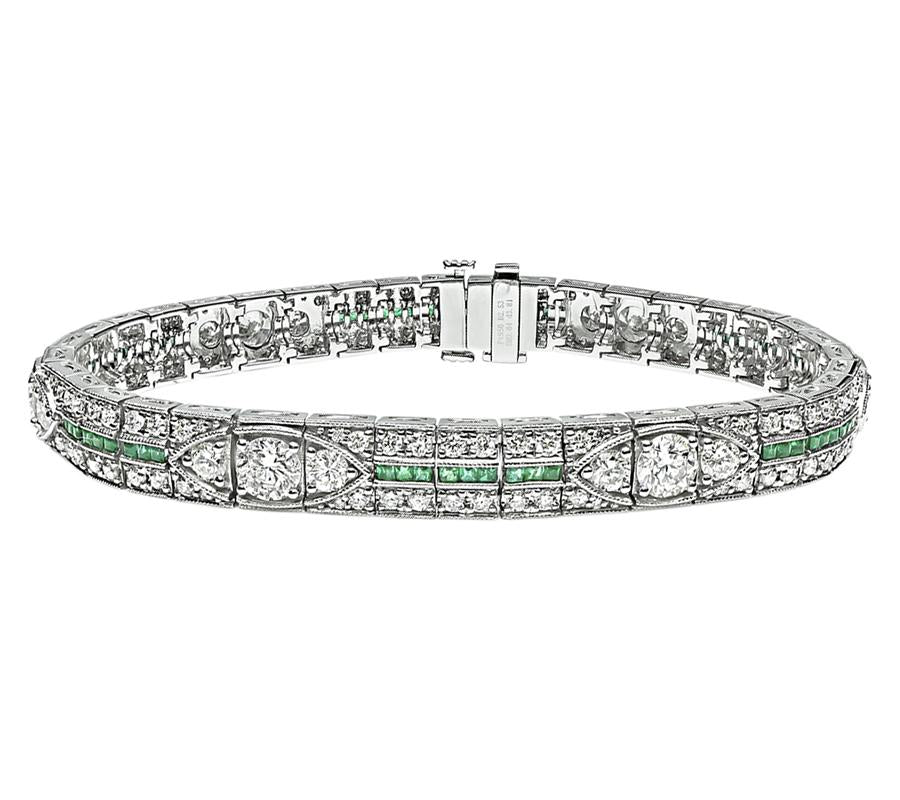 Estate 6.34ct Diamond 0.84ct Emerald Bracelet