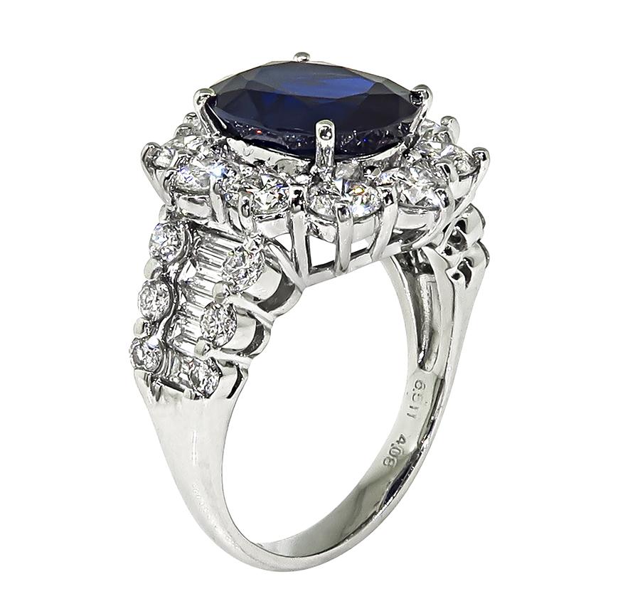 Estate 6.51ct Sapphire 4.08ct Diamond Platinum Ring