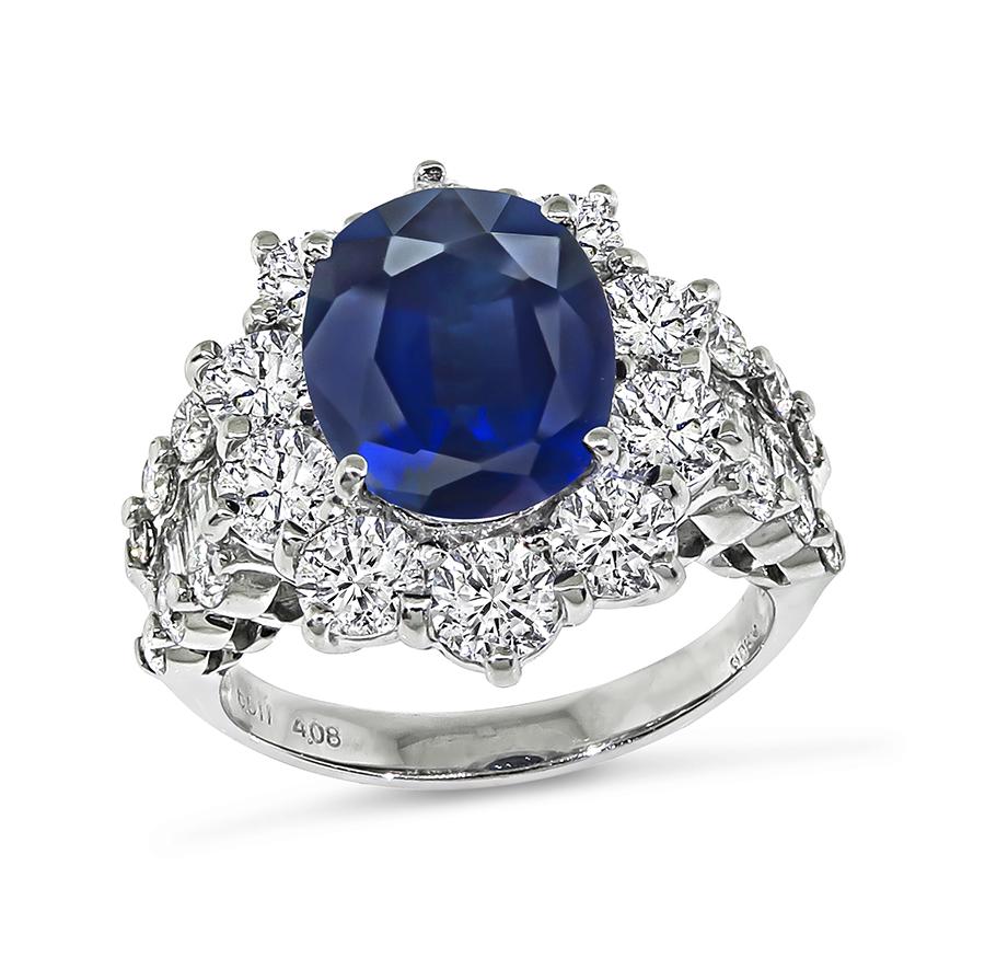 Estate 6.51ct Sapphire 4.08ct Diamond Platinum Ring