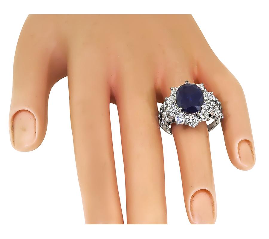 Estate 6.51ct Sapphire 4.08ct Diamond Platinum Ring