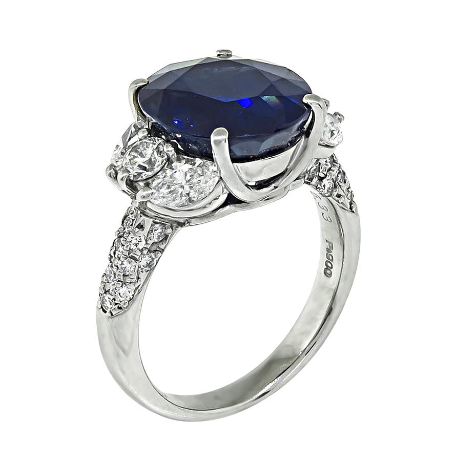 Estate 6.33ct Sapphire 1.16ct Diamond Platinum Engagement Ring
