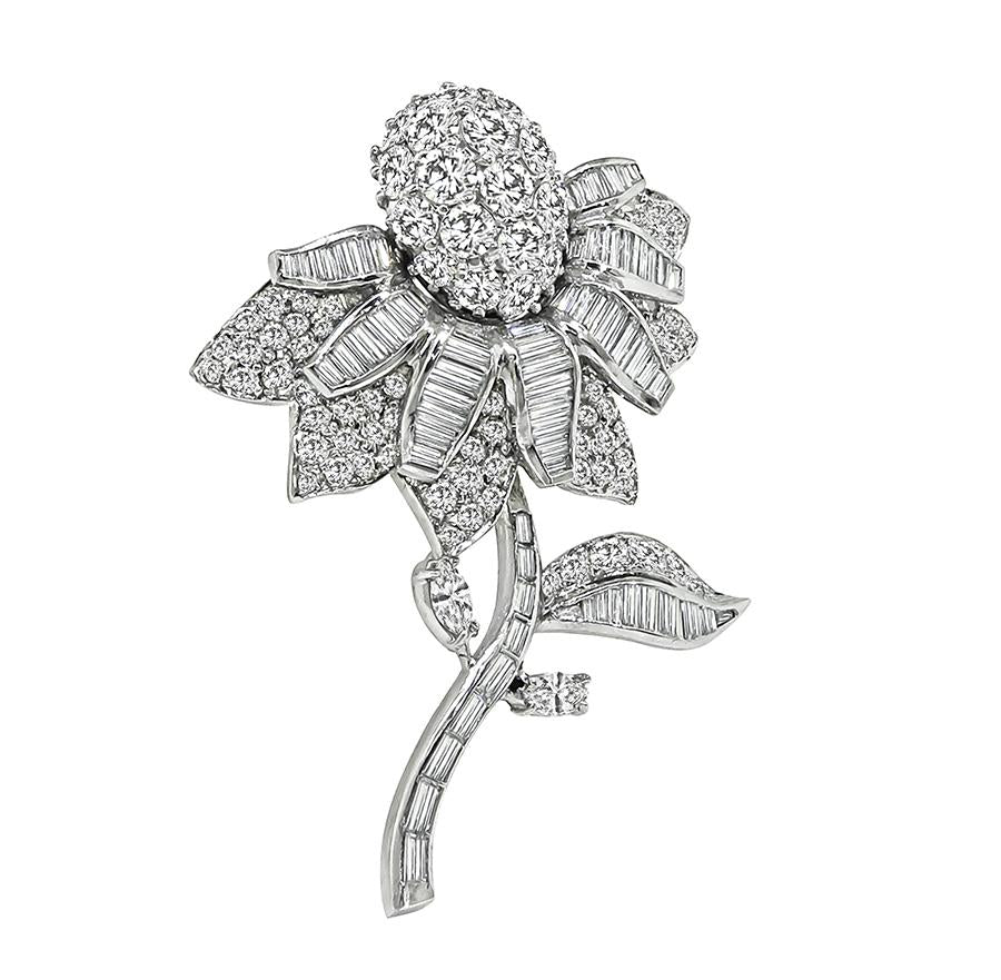 Estate 6.00ct Diamond Platinum Flower Pin