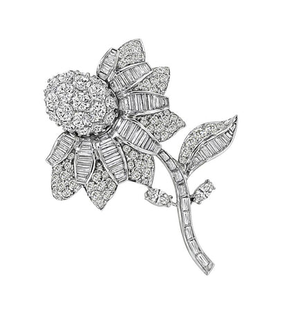 Estate 6.00ct Diamond Platinum Flower Pin