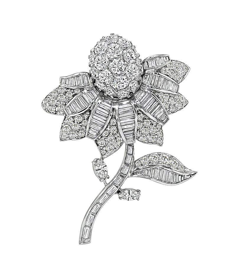 Estate 6.00ct Diamond Platinum Flower Pin