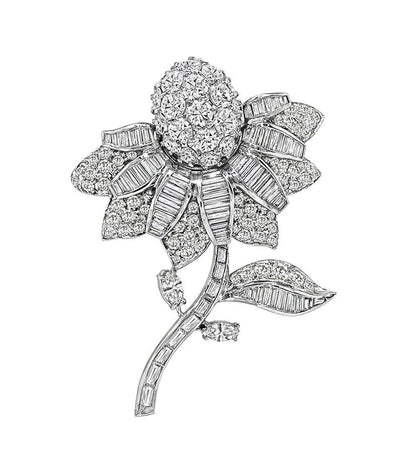 Estate 6.00ct Diamond Platinum Flower Pin
